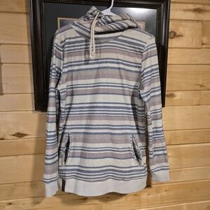 AMPERSAND AVE Striped Hoodie in Blue and Cream